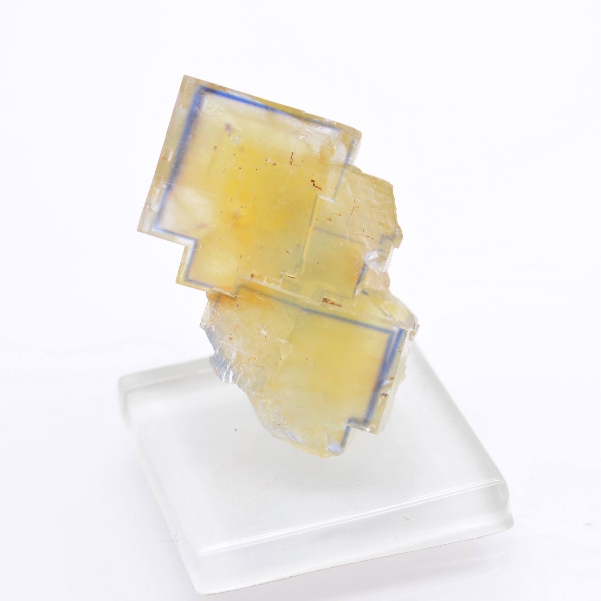 Yellow fluorite with blue border - La Barre mine, Puy-de-Dôme, France