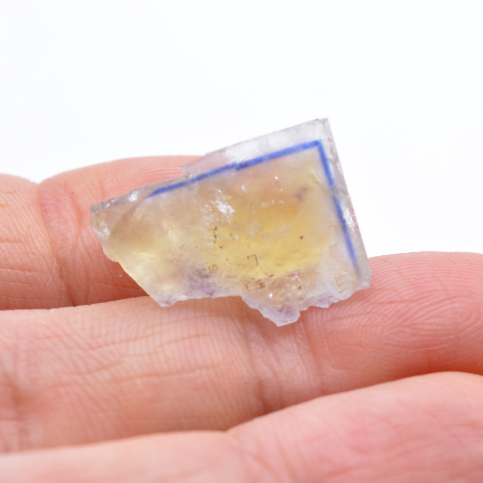 Yellow fluorite with blue border - La Barre mine, Puy-de-Dôme, France