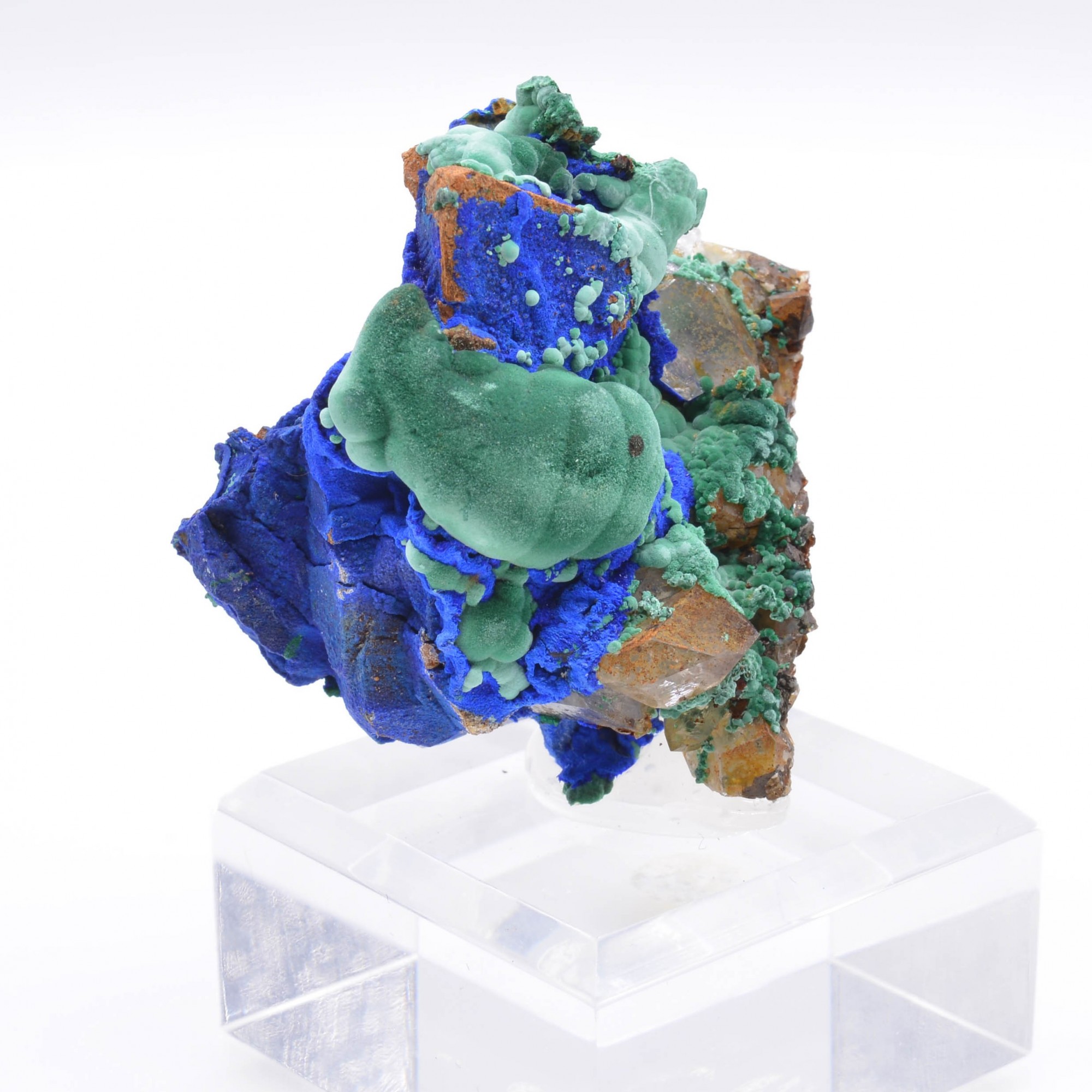 Azurite sur tétraèdrite, malachite et quartz - Mine à Giraud (La Gardette), Isère, France