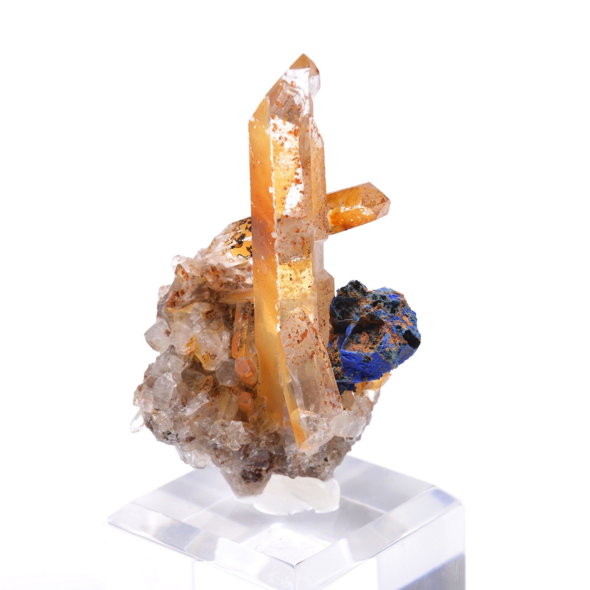 Quartz and azurite psm tetrahedrite - Mine à Giraud, Isère, France